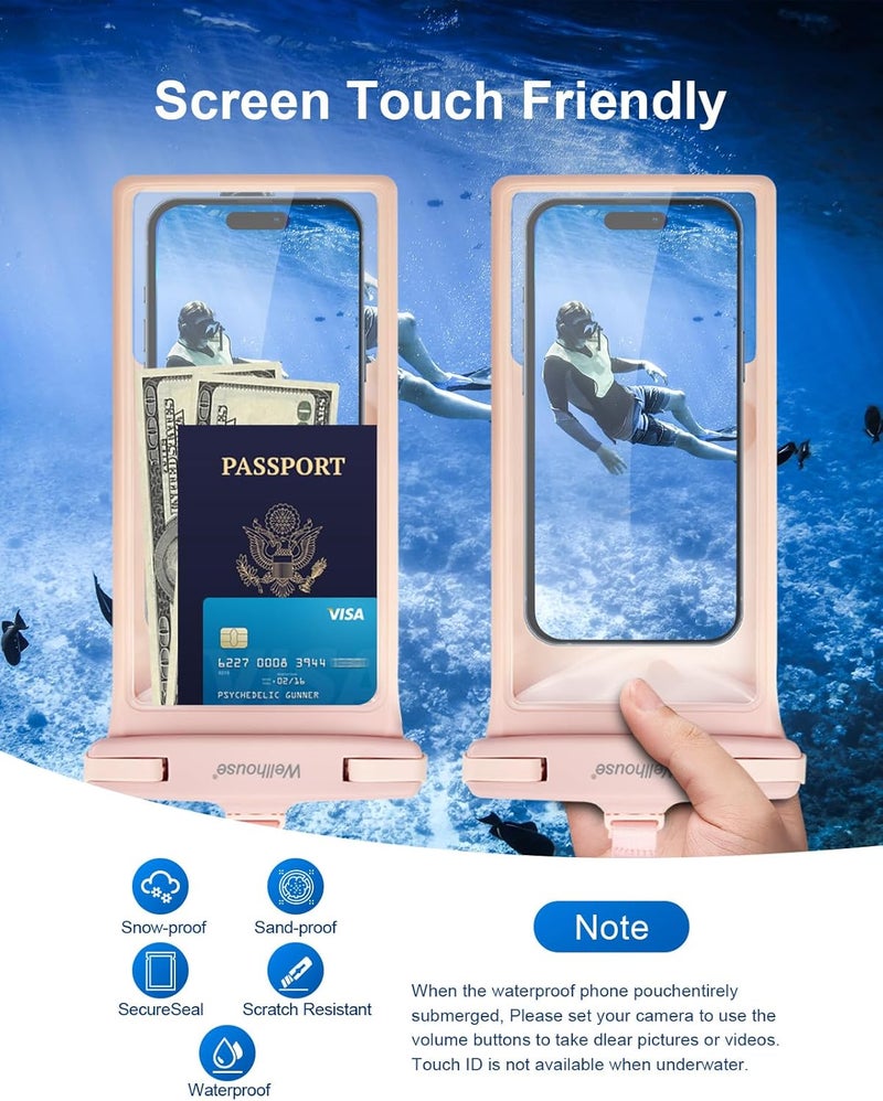 Wellhouse Waterproof Phone Pouch, Waterproof Phone Case for iPhone 16 15 14 13 12 Pro Max XS Samsung, IPX8 3D Cellphone Dry Bag Beach Essentials (2 Pack - Blue & Pink8.0, 8 inch) - Image 2